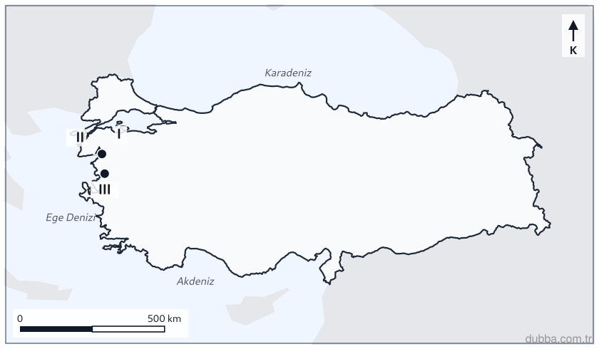 Coğrafya — Doğal Sistemler ve Süreçler ünitesi: 21. yüzyıl deprem kayıtlarında sık anılan Batı Anadolu horst–graben kuşağında haritadaki I, II