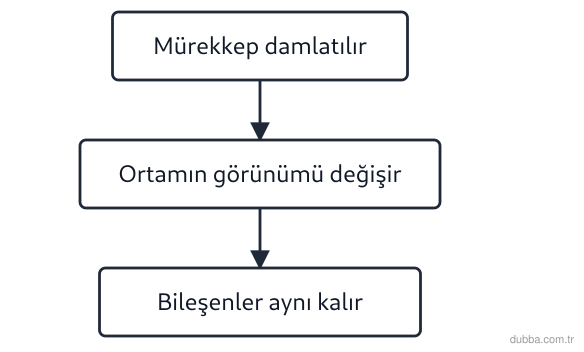Kimya — Etkileşim ünitesi: Şemadaki adımlar, bir gözlemin kimyasal değişim için yeterli olmadığını vurgular. Hangisi bu du