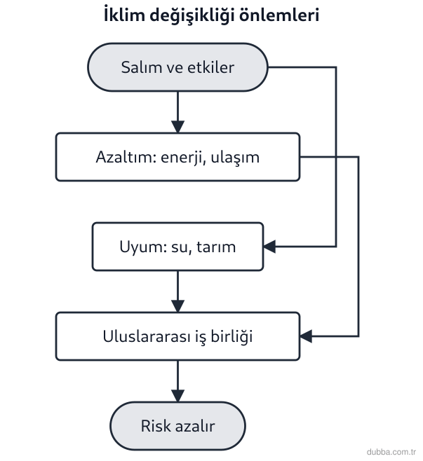 Coğrafya — Doğal Sistemler ve Süreçler ünitesi: Küresel iklim değişikliğiyle mücadelede bireysel ve toplumsal önlemler aşağıda verilmiştir. I. 