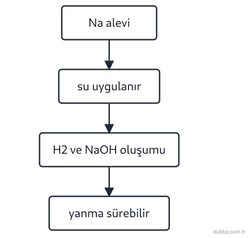 Kimya — Etkileşim ünitesi: Akış şemasındaki süreç, sodyum metalinin alev aldığı bir ortamda su kullanılmasının sonuçlarını