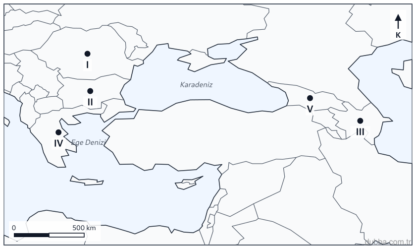 Coğrafya — Mekânsal Bilgi Teknolojileri ünitesi: Numaralandırılmış komşu ülkeler arasında Türkiye’nin kara sınırı olmadığı halde yalnızca Karade