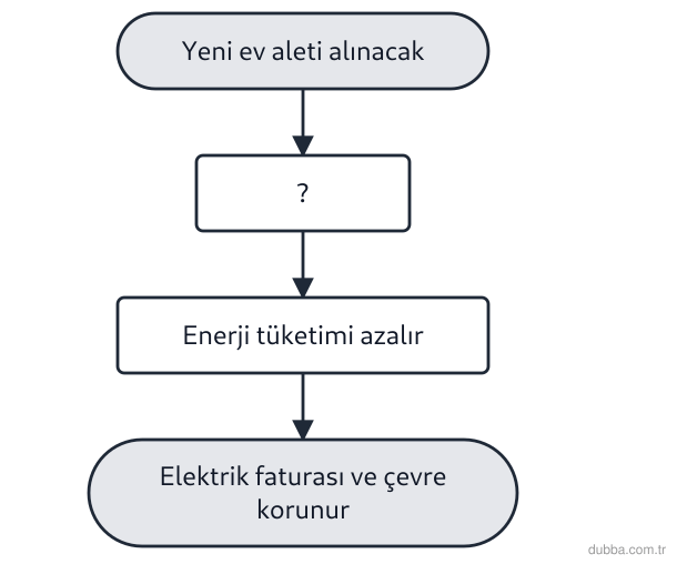 Fizik — Enerji ünitesi: Şemada enerji sınıfı etiketi kullanılarak verimli cihaz seçme süreci verilmiştir. Boş bırakılan