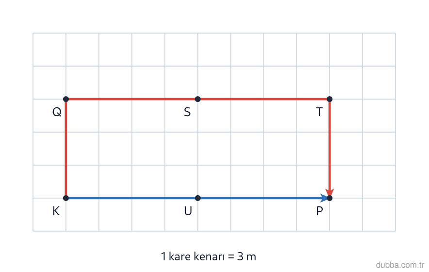Fizik — Kuvvet ve Hareket ünitesi: Kareli zemindeki parkta scooter sürücüsü K–Q–S–T–P, patenci ise K–U–P güzergâhını 0–10 t aralığ