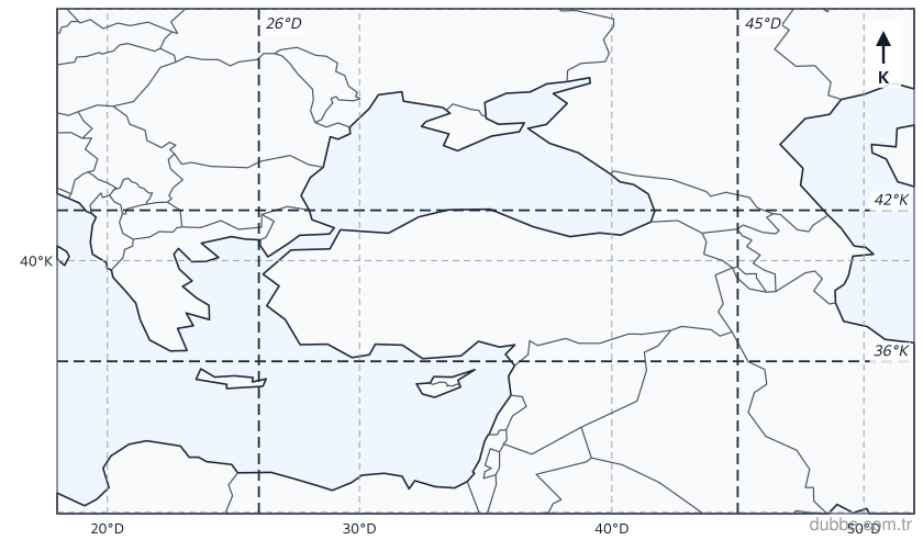 Coğrafya — Mekânsal Bilgi Teknolojileri ünitesi: 36°K–42°K paralelleri ile 26°D–45°D meridyenleri arasında kalan Türkiye’de, yalnızca bu enlem-b