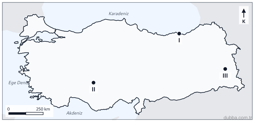 Coğrafya — Mekânsal Bilgi Teknolojileri ünitesi: Türkiye haritasında I numaralı işaret hangi ili göstermektedir?