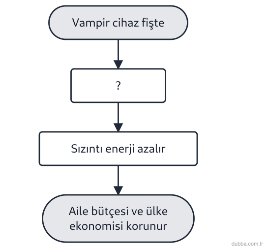 Fizik — Enerji ünitesi: Şemada vampir cihazların yol açtığı enerji kaybını azaltma süreci verilmiştir. Boş bırakılan iş