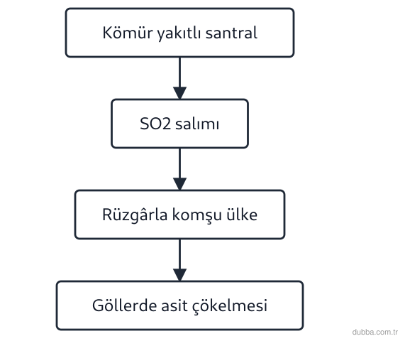 Kimya — Sürdürülebilirlik ünitesi: Şemadaki süreçte sınır ötesi çevre sorununa yol açan adım hangisidir?