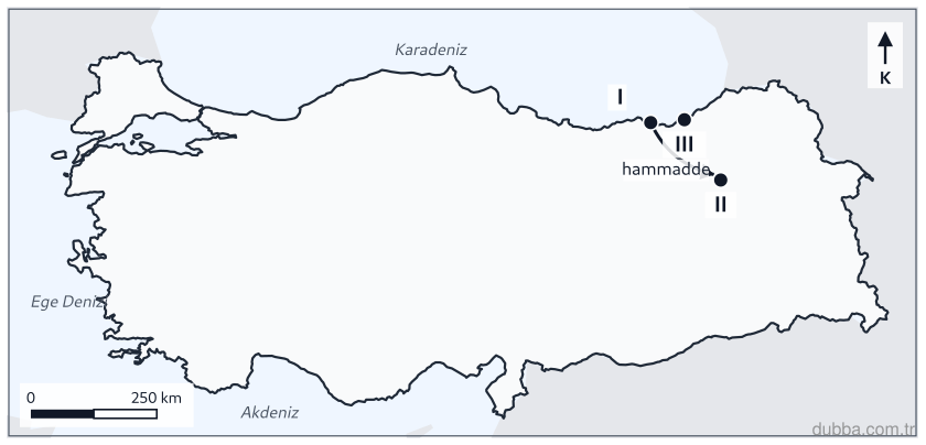 Coğrafya — Mekânsal Bilgi Teknolojileri ünitesi: Şekildeki ok, Doğu Karadeniz’den iç kesime yapılan hammadde naklini temsil eder. Nakil hangi il