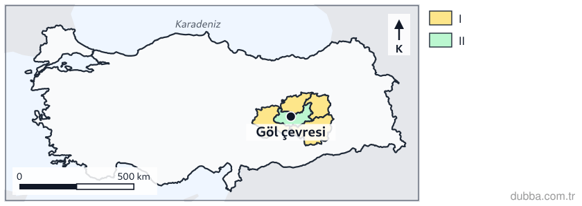 Coğrafya — Coğrafyanın Doğası ünitesi: Hazar Gölü’ne dair haritada I numaralı tarama Doğu Anadolu’nun birkaç ilini kapsayan bölgesel g