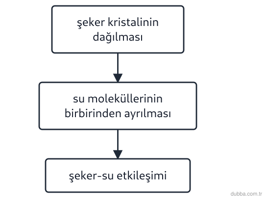 Kimya — Çeşitlilik ünitesi: Şekerin suda çözünmesine ait akışta X ve Y basamakları ile Z basamağı enerji yönünden nasıl sın