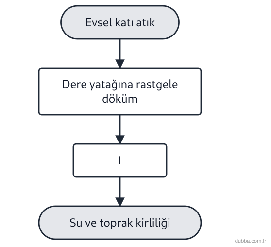 Biyoloji — Ekoloji ünitesi: Bir köyün katı atıkları dere yatağına rastgele dökülmektedir. Şemadaki I numaralı basamak bu uy