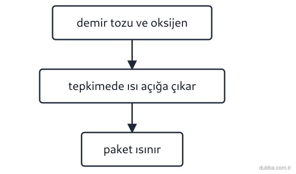 Kimya — Etkileşim ünitesi: Aşağıdaki akış, demir tozu içeren bir ısıtıcı pakette oksijenle gerçekleşen tepkimeyi ve paketi