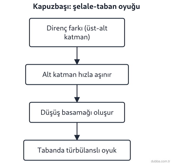 Coğrafya — Doğal Sistemler ve Süreçler ünitesi: Kapuzbaşı Şelaleleri (Kahramanmaraş) tabanındaki oyukların (dev kazanı) oluşumunu açıklayan akı