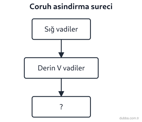 Coğrafya — Doğal Sistemler ve Süreçler ünitesi: Çoruh Vadisi’nde uzun jeolojik süre sonra akarsu aşındırması taban seviyesine yaklaştığında olu