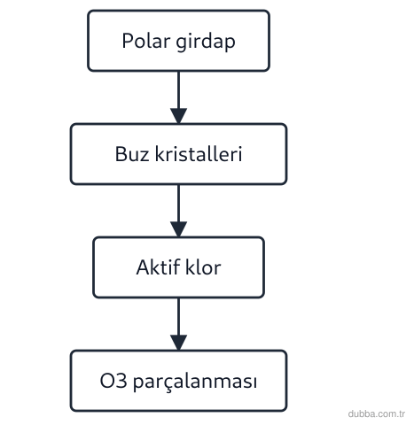 Kimya — Sürdürülebilirlik ünitesi: Akış şemasındaki süreçte polar girdap–buz yüzeyi–ozon zinciri için hangisi yanlıştır?